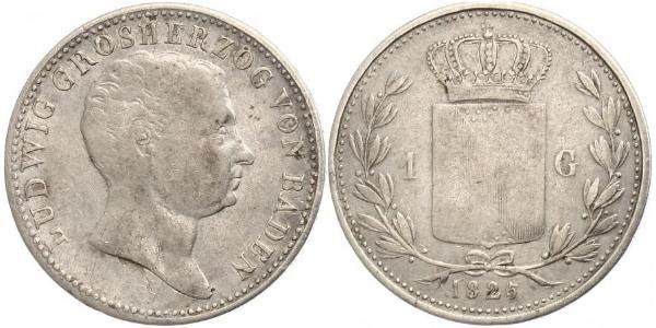 1 Гульден Великое герцогство Баден (1806-1918) Серебро Людвиг I (великий герцог Бадена)(1763 - 1830)