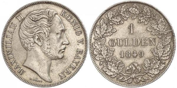 1 Гульден Королевство Бавария (1806 - 1918) Серебро Максимилиан II (король Баварии)(1811 - 1864)