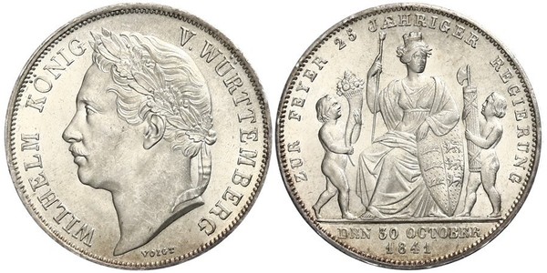 1 Гульден Королевство Вюртемберг (1806-1918) Серебро Вильгельм I (король Вюртемберга)