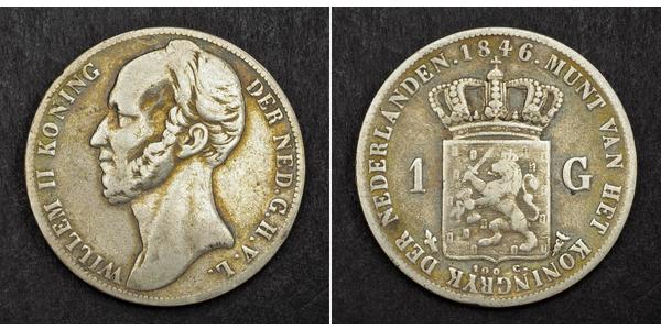 1 Гульден Королевство Нидерланды (1815 - ) Серебро Виллем II (1792 - 1849)