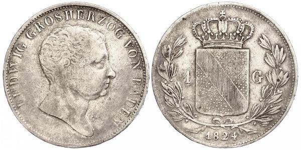 1 Гульден Велике герцогство Баден (1806-1918) Срібло Louis I, Grand Duke of Baden (1763 - 1830)