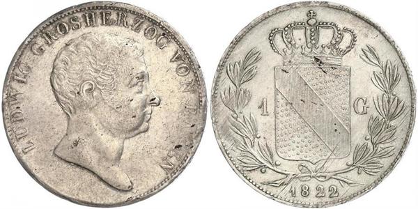 1 Гульден Велике герцогство Баден (1806-1918) Срібло Louis I, Grand Duke of Baden (1763 - 1830)