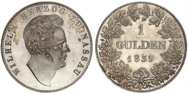 1 Гульден Герцогство Нассау (1806 - 1866) Срібло Вільгельм (герцог Нассау)