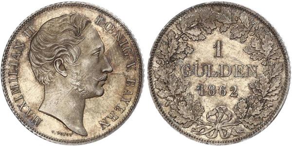 1 Гульден Королівство Баварія (1806 - 1918) Срібло Максиміліан II (король Баварії)(1811 - 1864)