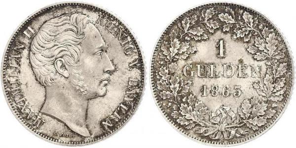 1 Гульден Королівство Баварія (1806 - 1918) Срібло Максиміліан II (король Баварії)(1811 - 1864)