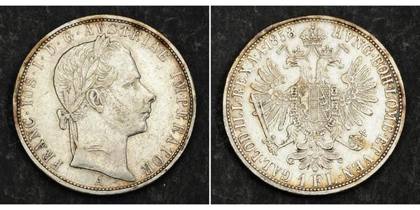 1 Гульден / 1 Флорин Австрийская империя (1804-1867) Серебро Франц Иосиф I (1830 - 1916)