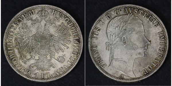 1 Гульден / 1 Флорин Австрийская империя (1804-1867) Серебро Франц Иосиф I (1830 - 1916)