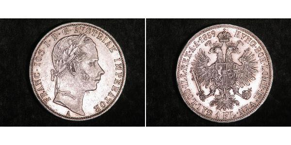 1 Гульден / 1 Флорин Австрийская империя (1804-1867) Серебро Франц Иосиф I (1830 - 1916)