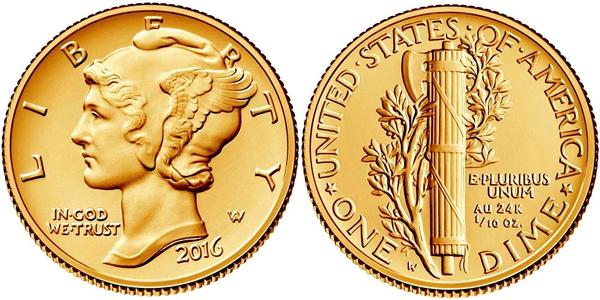 1 Дайм США (1776 - ) Золото 