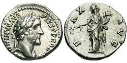 1 Денарий Римская империя (27BC-395) Серебро Антонин Пий  (86-161)