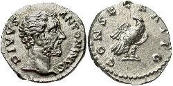 1 Денарий Римская империя (27BC-395) Серебро Антонин Пий  (86-161)