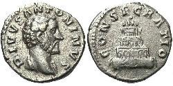 1 Денарий Римская империя (27BC-395) Серебро Антонин Пий  (86-161)