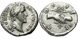 1 Денарий Римская империя (27BC-395) Серебро Антонин Пий  (86-161)