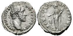 1 Денарий Римская империя (27BC-395) Серебро Антонин Пий  (86-161)