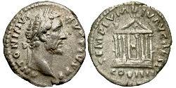 1 Денарий Римская империя (27BC-395) Серебро Антонин Пий  (86-161)