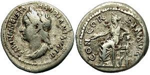 1 Денарий Римская империя (27BC-395) Серебро Вибия Сабина (83-137)