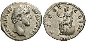 1 Денарий Римская империя (27BC-395) Серебро Антонин Пий  (86-161)