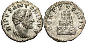 1 Денарий Римская империя (27BC-395) Серебро Антонин Пий  (86-161)