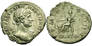 1 Денарий Римская империя (27BC-395) Серебро Адриан (76 - 138) 