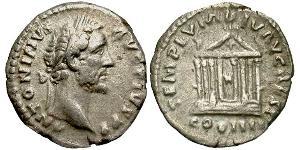 1 Денарий Римская империя (27BC-395) Серебро Антонин Пий  (86-161)