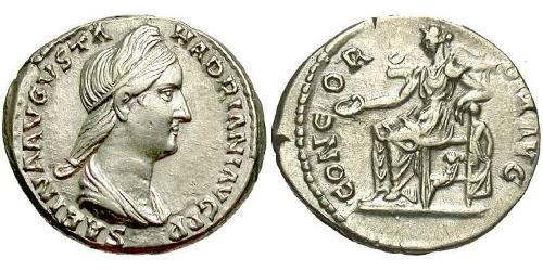 1 Денарий Римская империя (27BC-395) Серебро Вибия Сабина (83-137)