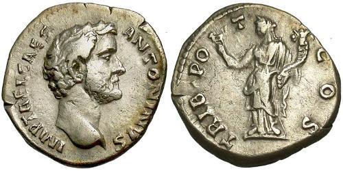 1 Денарий Римская империя (27BC-395) Серебро Антонин Пий  (86-161)