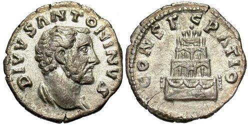 1 Денарий Римская империя (27BC-395) Серебро Антонин Пий  (86-161)