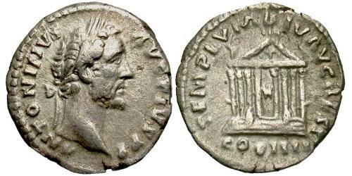 1 Денарий Римская империя (27BC-395) Серебро Антонин Пий  (86-161)