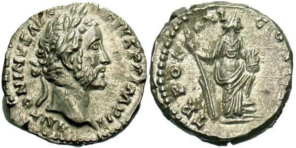 1 Денарий Римская империя (27BC-395) Серебро Антонин Пий  (86-161)