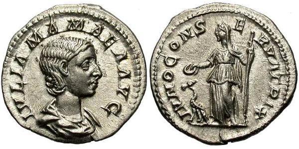 1 Денарий Римская империя (27BC-395) Серебро Julia Avita Mamaea (180-235)