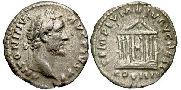 1 Денарий Римская империя (27BC-395) Серебро Антонин Пий  (86-161)