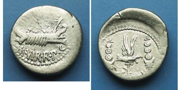 1 Денарий Римская республика (509BC-27BC) Серебро Марк Антоний (83BC-30BC)
