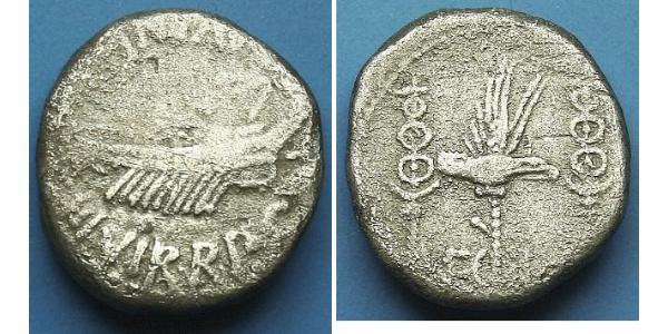 1 Денарий Римская республика (509BC-27BC) Серебро Марк Антоний (83BC-30BC)