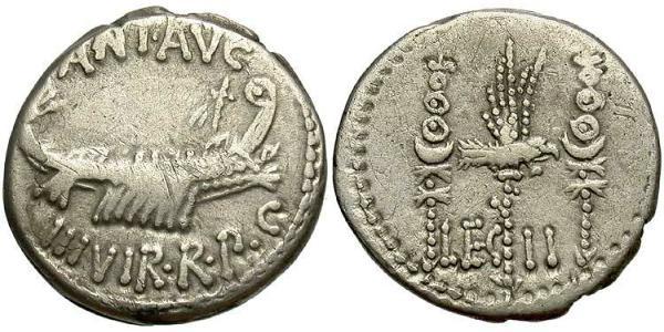 1 Денарій Римська республіка (509BC-27BC) Срібло Марк Антоній (83BC-30BC)