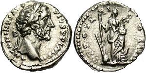 1 Денарій Римська імперія (27BC-395) Срібло Антоній Пій  (86-161)