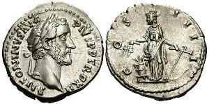 1 Денарій Римська імперія (27BC-395) Срібло Антоній Пій  (86-161)
