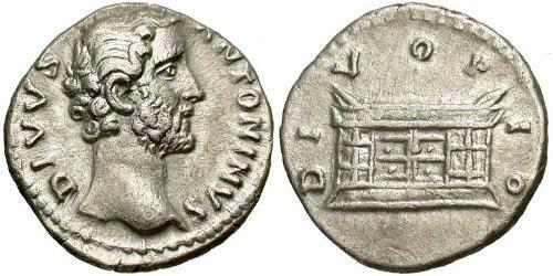1 Денарій Римська імперія (27BC-395) Срібло Антоній Пій  (86-161)