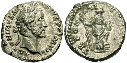 1 Денарій Римська імперія (27BC-395) Срібло Антоній Пій  (86-161)