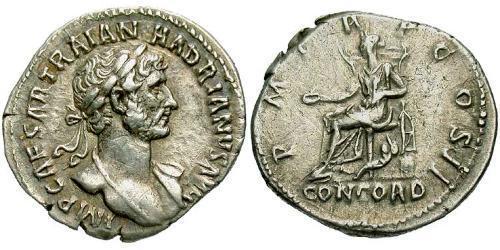 1 Денарій Римська імперія (27BC-395) Срібло Адріан (76 - 138) 