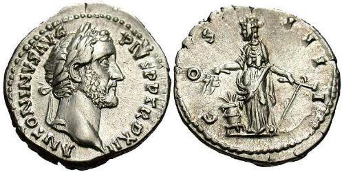 1 Денарій Римська імперія (27BC-395) Срібло Антоній Пій  (86-161)