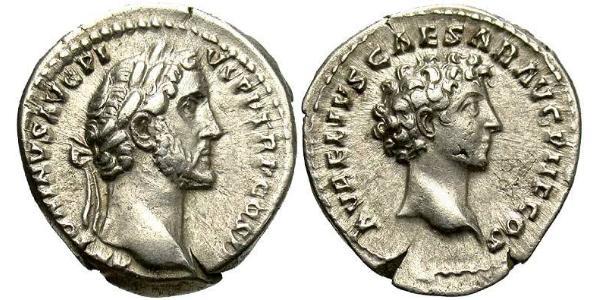 1 Денарій Римська імперія (27BC-395) Срібло Антоній Пій  (86-161)