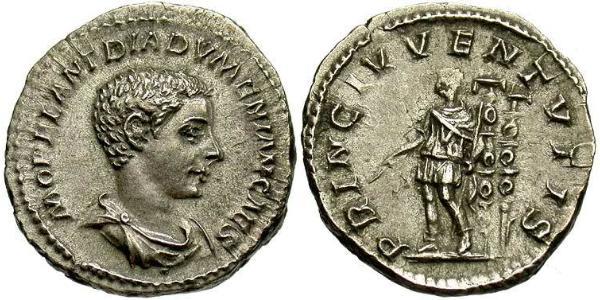 1 Денарій Римська імперія (27BC-395) Срібло Діадуменіан (208-218)