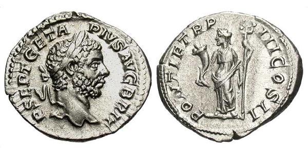 1 Денарій Римська імперія (27BC-395) Срібло Гета  (189-211)