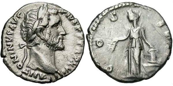 1 Денарій Римська імперія (27BC-395) Срібло Антоній Пій  (86-161)