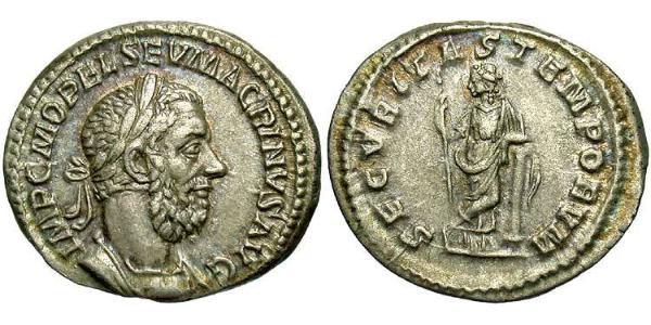 1 Денарій Римська імперія (27BC-395) Срібло Макрін (165-218)