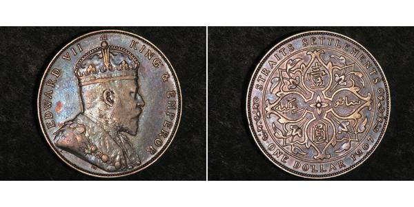 1 Долар Стрейтс-Сетлментс (1826 - 1946) Срібло Едвард VII (1841-1910)