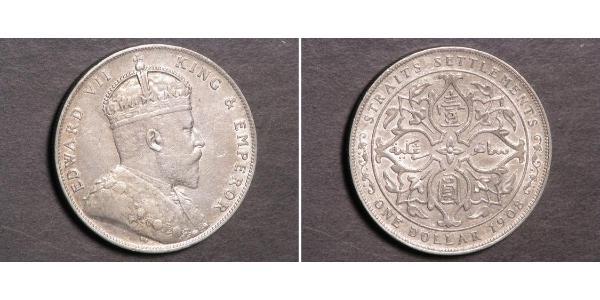 1 Долар Стрейтс-Сетлментс (1826 - 1946) Срібло Едвард VII (1841-1910)