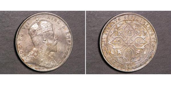 1 Долар Стрейтс-Сетлментс (1826 - 1946) Срібло Едвард VII (1841-1910)