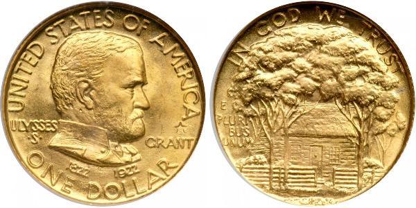 1 Доллар США (1776 - ) Золото Ulysses S. Grant (1822-1885)