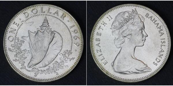 1 Доллар Багамские о-ва Серебро Елизавета II (1926-2022)